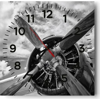 Hodiny Kuchyňské nástěnné hodiny 30x30 Letadlo Skleněné hodiny do obýváku Moderní Tiché