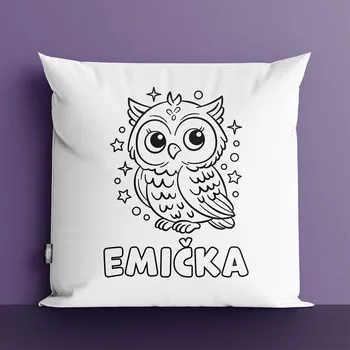 Dekorativní polštářek Sova se jménem Omalovánkový polštář