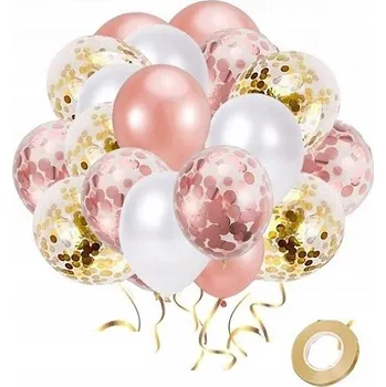 Balónek BALÓNKY ROSE GOLD ZLATÉ BÍLÉ s konfetami + stužka