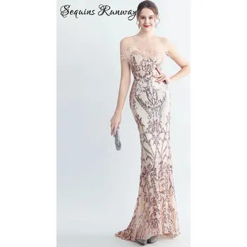 Dámské šaty Sexy společenské šaty maxi Sequins SQ1056 Barva: Zlatá, Velikost: L