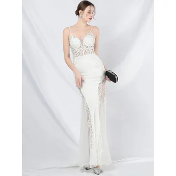 Dámské šaty Sexy dlouhé šaty na společnost Sequins SQ1167 Barva: Bílá, Velikost: XL