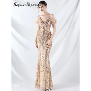 Dámské šaty Dlouhé svatební šaty Sequins SQ924 Barva: Zlatá, Velikost: M