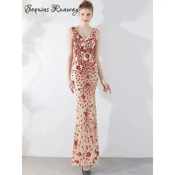 Dámské šaty Sexy dlouhé šaty na společnost Sequins SQ1183 Barva: Červená, Velikost: L