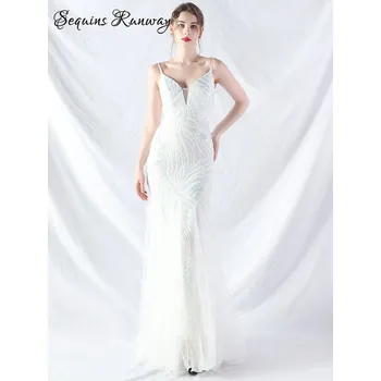 Dámské šaty Dlouhé společenské šaty Sequins SQ893 Barva: Bílá, Velikost: L