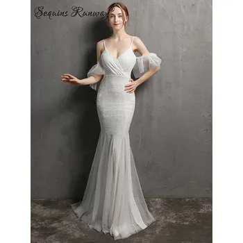 Dámské šaty Maxi večerní šaty Sequins SQ952 Barva: Bílá, Velikost: M