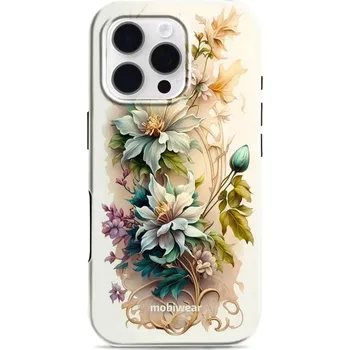 Pouzdro na mobilní telefon Odolný obal Mobiwear Elite Pro - Apple iPhone 16 Pro - E014E Krémové květy (Odolné pouzdro, obal kryt Mobiwear Elite Pro - maximální ochrana mobilu, zesílené hrany, přesné výřezy, pohodlné držení, odolná grafika, kvalitní materiály)