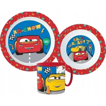 dětská jídelní sada Stor • Sada plastového nádobí s hrnkem Auta - Cars - Blesk McQueen a Cruz Ramirezová - 3 díly