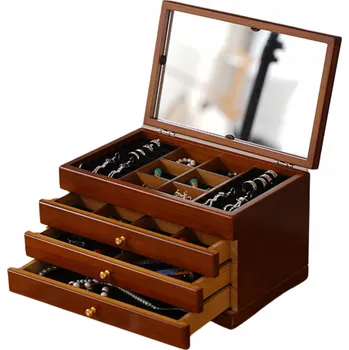 Úložný box Kufřík šperkovnice na bižuterii na šperky hnědá dřevěná krabička organizér