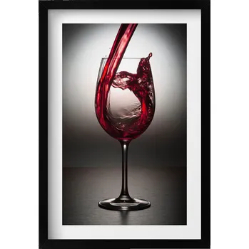Obraz Dekorativní nástěnný obraz v černém rámu s grafikou loft - Sklenice vína 40x60 cm