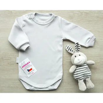 AMÁLKA Bavlněné bodynko dlouhý rukáv, šedé Velikost: 92