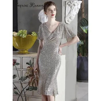 Dámské šaty Večerní midi šaty Sequins SQ180 Barva: Stříbrná, Velikost: M