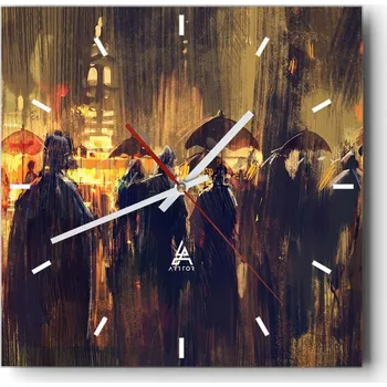 Hodiny Velké nástěnné hodiny na zeď 40x40 Město Skleněné hodiny Čtvercové Tiché