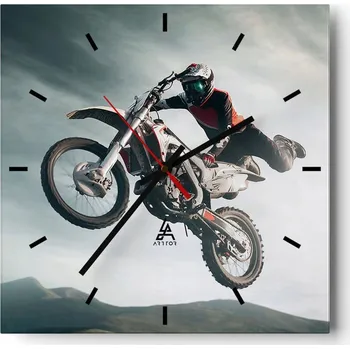Hodiny Nástěnné hodiny do kuchyně 30x30 Motocross Stylové hodiny na skle Loft Tiché