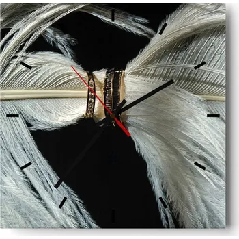 Hodiny Velké nástěnné hodiny 40x40 cm Ptačí Pírka Skleněné tiché hodiny