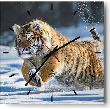 Hodiny Velké nástěnné hodiny 40x40 Tygr Skleněné hodiny Čtvercové Tiché