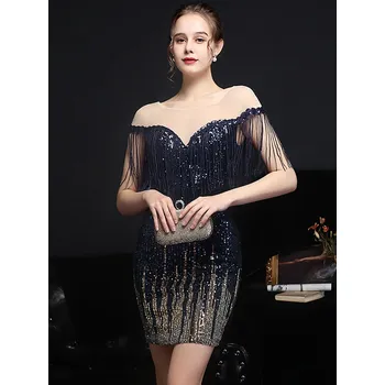 Dámské šaty Plesové krátké šaty Sequins SQ961 Barva: Tmavě Modrá, Velikost: XL