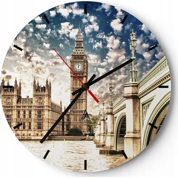 Hodiny Velké nástěnné hodiny 40x40 cm Město Skleněné hodiny Kulatý Tiché