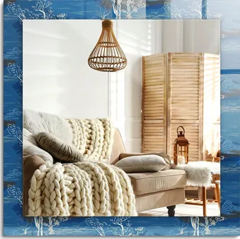 Zrcadlo Zrcadlo nástěnné s ozdobným skleněným rámem Strom Krajina 60x60 cm