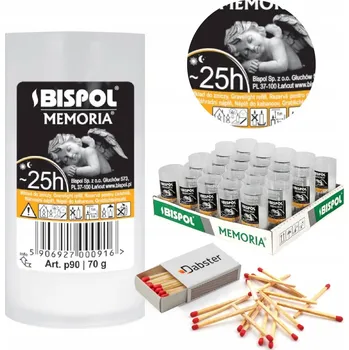 Svíčka Parafínové vložky do hřbitovních svíček BISPOL P90 25H 30 ks + zápalky DABSTER_ PL a38