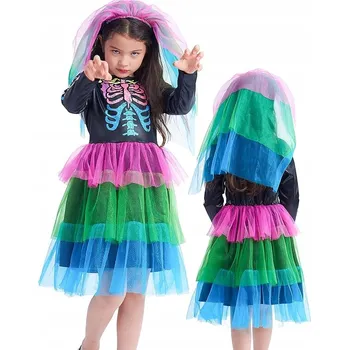 Karnevalový kostým KOSTÝM HALLOWEENSKÝ KOSTÝM BAREVNÁ KOSTRA KARNEVAL PLES 110-116cm