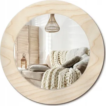 Zrcadlo Kulaté nástěnné dekorativní zrcadlo v skleněném rámu průměr 50 cm Světlé dřevo