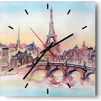 Hodiny Velké nástěnné hodiny na zeď 40x40 Město Skleněné hodiny Čtvercové Tiché