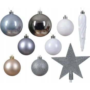 Vánoční dekorace Vánoční Baňky DECORIS stříbrná hvězda ozdoby sada 33 dílů