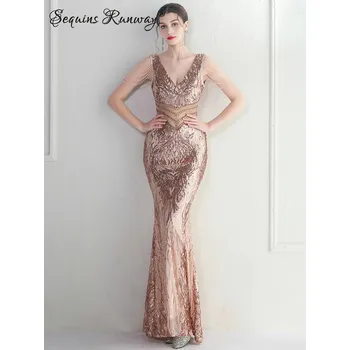 Dámské oblečení Sexy dlouhé šaty na večer Sequins SQ1114 Barva: Zlatá, Velikost: 2XL