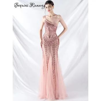 Dámské šaty Dlouhé šaty na ples Sequins SQ1021 Barva: Růžová, Velikost: M