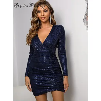 Dámské šaty Večerní krátké šaty Sequins SQ997 Barva: Tmavě Modrá, Velikost: XL