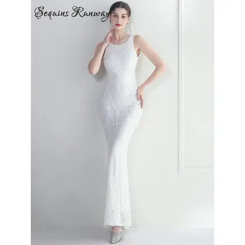 Dámské šaty Dlouhé společenské šaty Sequins SQ896 Barva: Bílá, Velikost: XL