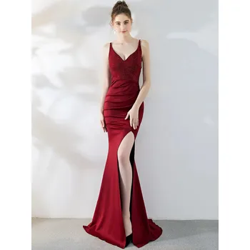 Dámské šaty Sexy dlouhé šaty na společnost Sequins SQ1179 Barva: Vínová, Velikost: M