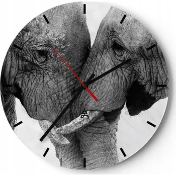 Hodiny Velké nástěnné hodiny na zeď 40x40 Slon Skleněné hodiny Kulatý Tiché