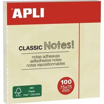 Samolepící bloček Samolepicí bloček "CLASSIC", žlutá, 75 x 75 mm, 100 listů, APLI 10975