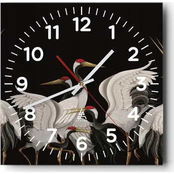 Hodiny Nástěnné hodiny do obýváku 40x40 Jeřábi Tichý hodinový strojek Skleněné hodiny