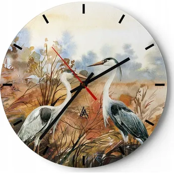 Hodiny Velké nástěnné hodiny 40x40cm Jeřáb Skleněné hodiny Kulatý Tiché