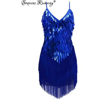 Dámské šaty Plesové midi šaty Sequins SQ148 Barva: Modrá, Velikost: ONE SIZE