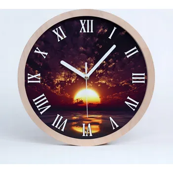 Hodiny Velké dřevěné nástěnné hodiny západ slunce průměr 30 cm