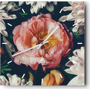 Hodiny Velké nástěnné hodiny na zeď 40x40 Květiny Skleněné hodiny Čtvercové Tiché