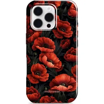 Pouzdro na mobilní telefon Odolný obal Mobiwear Elite Pro - Apple iPhone 16 Pro - EP45E Temné červené květy (Odolné pouzdro, obal kryt Mobiwear Elite Pro - maximální ochrana mobilu, zesílené hrany, přesné výřezy, pohodlné držení, odolná grafika, kvalitní materiály)