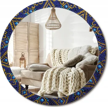 Zrcadlo Loftové zrcadlo s ozdobným skleněným rámem, karnevalový vzor, průměr 100 cm