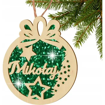 Vánoční dekorace DŘEVĚNÁ VÁNOČNÍ KOULE se jménem na vánoční stromeček, třpytivá DÁREK JMÉNO gravírování