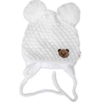 Čepice Zimní pletená čepice Teddy Bear na zavazování, bílá/smetanová, 68/80, (6-12m),Baby Nellys, Velikost koj. oblečení 68-80 (6-12m)