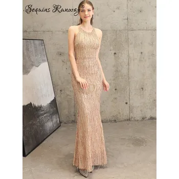 Dámské šaty Večerní šaty dlouhé Sequins SQ1239 Barva: Zlatá, Velikost: XL