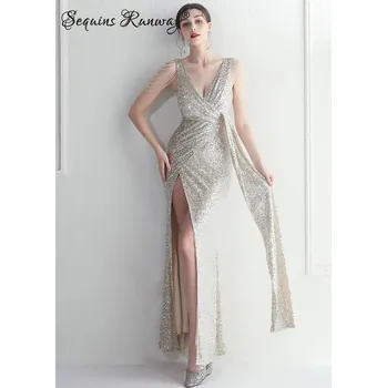 Dámské šaty Dlouhé večerní šaty Sequins SQ1130 Barva: Stříbrná, Velikost: M