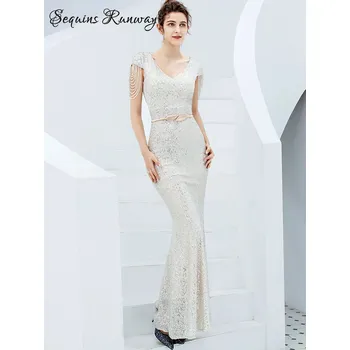 Dámské šaty Svatební šaty dlouhé Sequins SQ1244 Barva: Stříbrná, Velikost: L