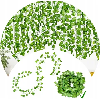 umělá květina UMĚLÝ BŘEČŤAN LISTY KVĚTY ZELENÉ Na Zeď Balkon Girlanda 6 x 2m 12m