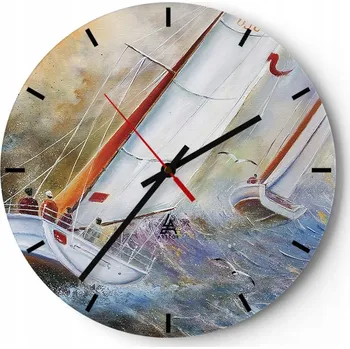 Hodiny Nástěnné hodiny do kuchyně 30x30 Plachetnice Skleněné hodiny do obýváku Loft Tiché