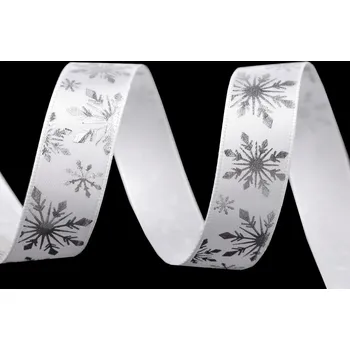 Stuha Vánoční saténová stuha vločky šíře 16 mm Varianta: 1 bílá stříbrná, Balení: 3 m