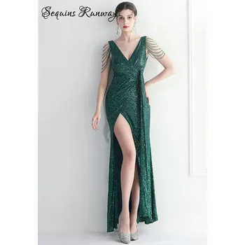 Dámské šaty Dlouhé večerní šaty Sequins SQ1130 Barva: Zelená, Velikost: 2XL